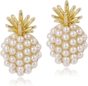 ANDPAI Unique Handmade Classic Imitation Pearl Pineapple Stud Earrings Pearl Fruit Dangle Drop Earrings for Women Lovely Female Fashion Statement Earrings Jewelry