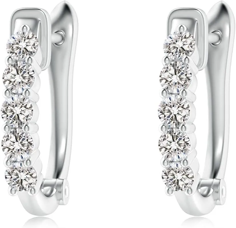 ANGARA Natural Classic Diamond Hinged Hoop Earrings in 14K Solid Gold/Platinum | April Birthstone, Birthday, Engagement, Anniversary, Wedding Jewelry Gift for Women