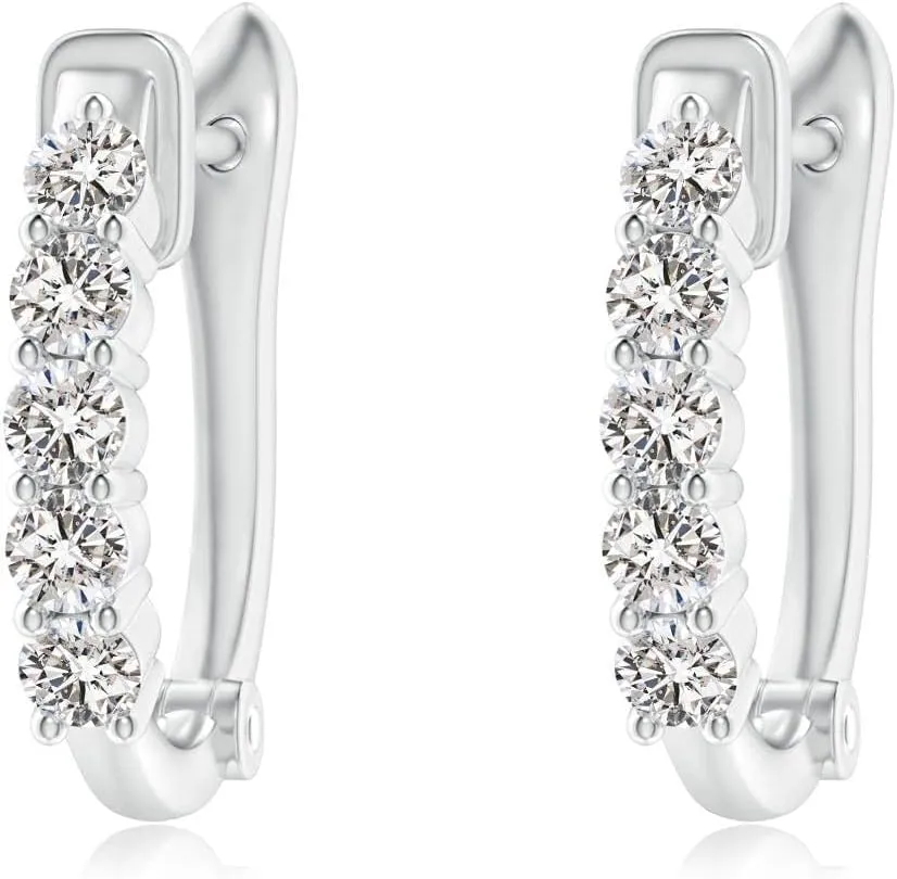 ANGARA Natural Classic Diamond Hinged Hoop Earrings in 14K Solid Gold/Platinum | April Birthstone, Birthday, Engagement, Anniversary, Wedding Jewelry Gift for Women