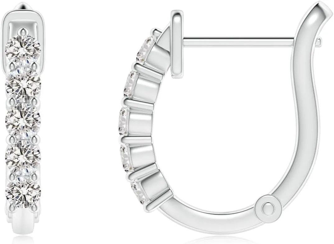 ANGARA Natural Classic Diamond Hinged Hoop Earrings in 14K Solid Gold/Platinum | April Birthstone, Birthday, Engagement, Anniversary, Wedding Jewelry Gift for Women