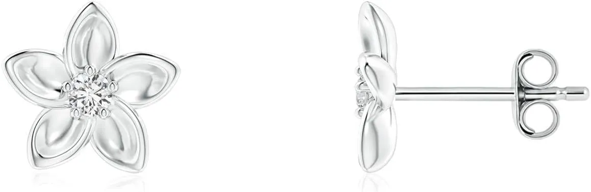 ANGARA Natural Classic Diamond Plumeria Flower Earrings in Silver / 14K Solid Gold/Platinum | April Birthstone, Birthday, Engagement, Anniversary, Wedding Jewelry Gift for Women