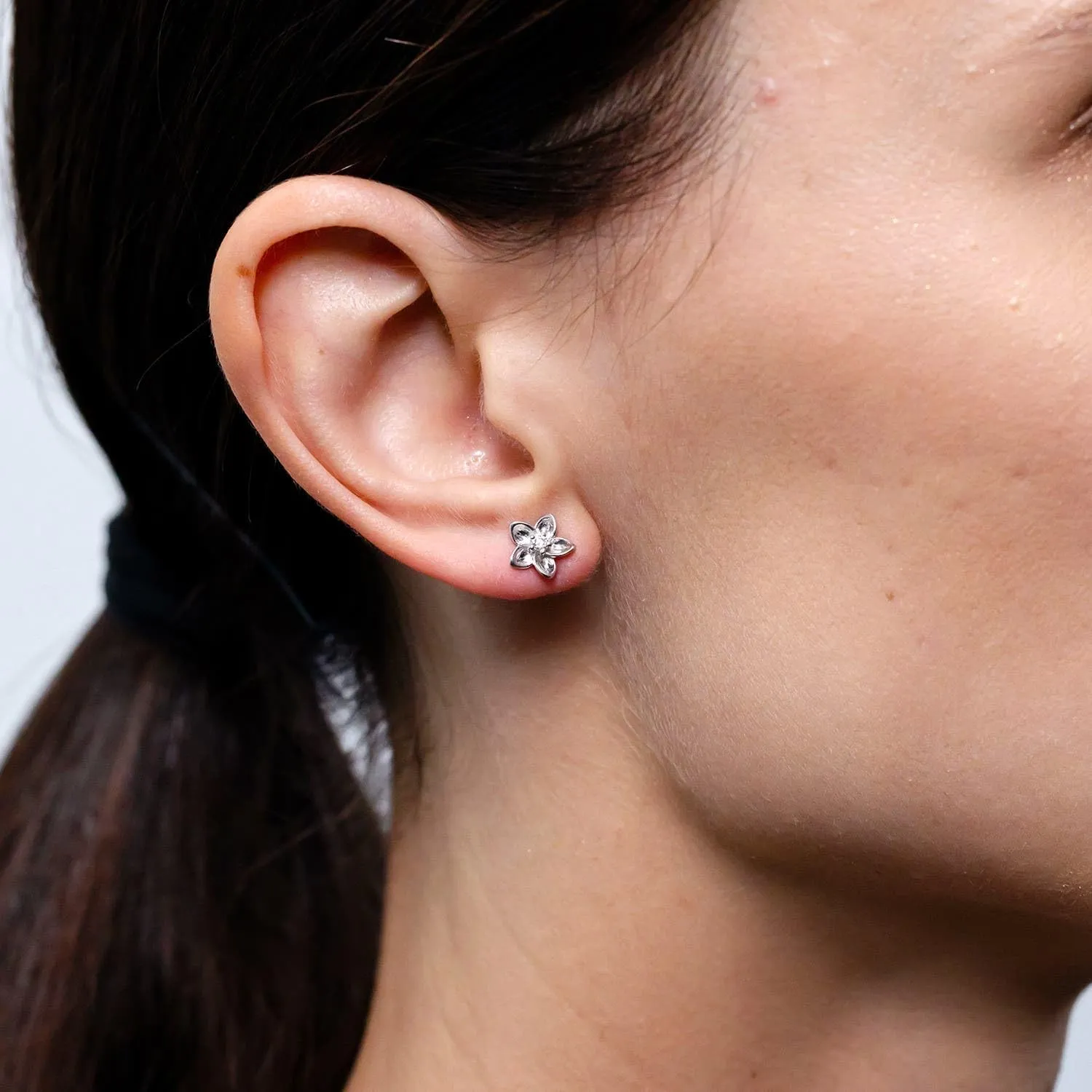 ANGARA Natural Classic Diamond Plumeria Flower Earrings in Silver / 14K Solid Gold/Platinum | April Birthstone, Birthday, Engagement, Anniversary, Wedding Jewelry Gift for Women