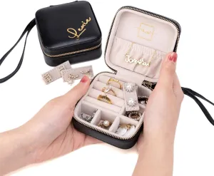 Angelina's Palace Personalized Jewelry Case with Name Engraved,Custom Leather Travel Jewelry Organizer Box for Rings,Earrings,Necklaces,Birthday Bridesmaid Gift For Women Girls