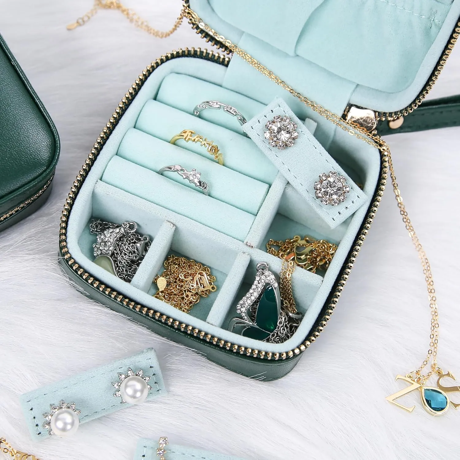 Angelina's Palace Personalized Jewelry Case with Name Engraved,Custom Leather Travel Jewelry Organizer Box for Rings,Earrings,Necklaces,Birthday Bridesmaid Gift For Women Girls