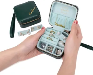 Angelina's Palace Personalized Jewelry Case with Name Engraved,Custom Leather Travel Jewelry Organizer Box for Rings,Earrings,Necklaces,Birthday Bridesmaid Gift For Women Girls