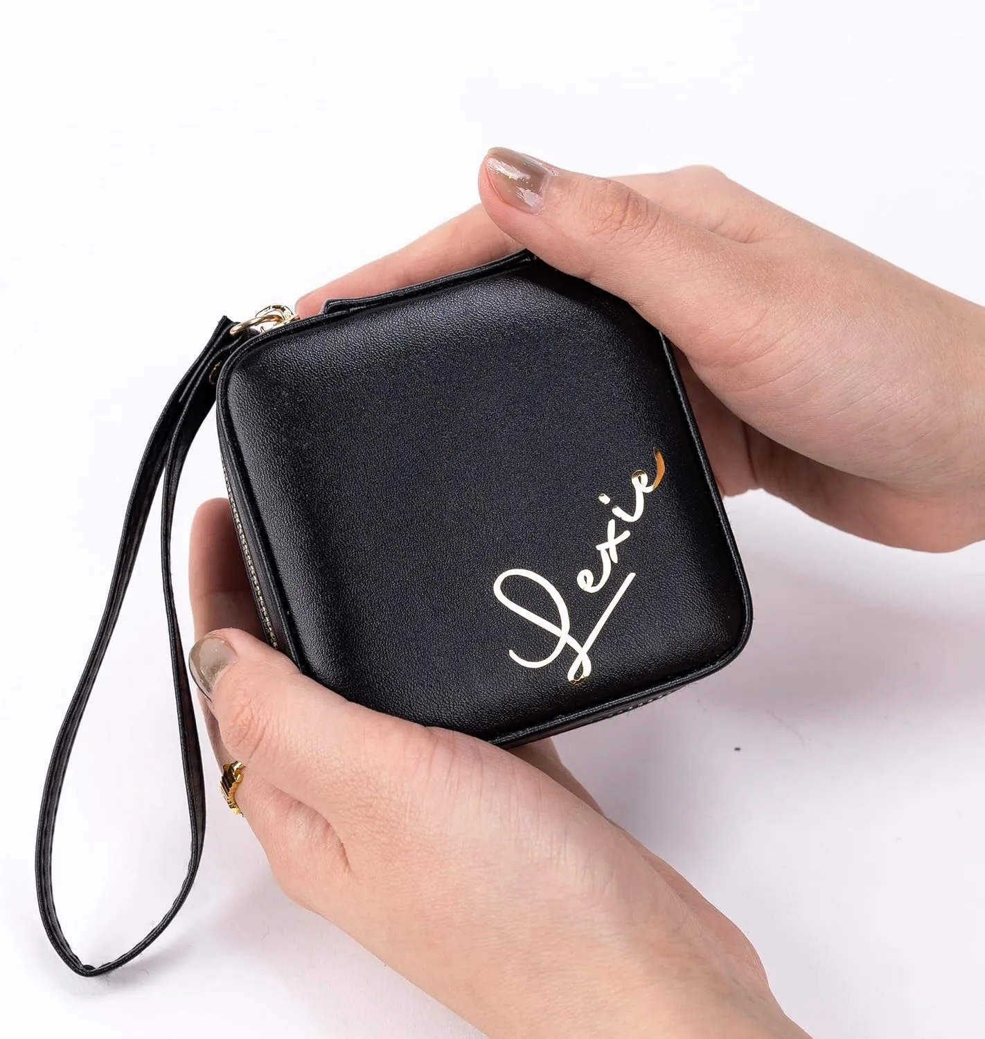 Angelina's Palace Personalized Jewelry Case with Name Engraved,Custom Leather Travel Jewelry Organizer Box for Rings,Earrings,Necklaces,Birthday Bridesmaid Gift For Women Girls