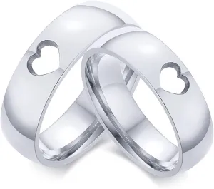 Anniversary Band, 6MM Stainless Steel Couple Ring Silver Hollow Heart Polished Jewelry Wedding Rings
