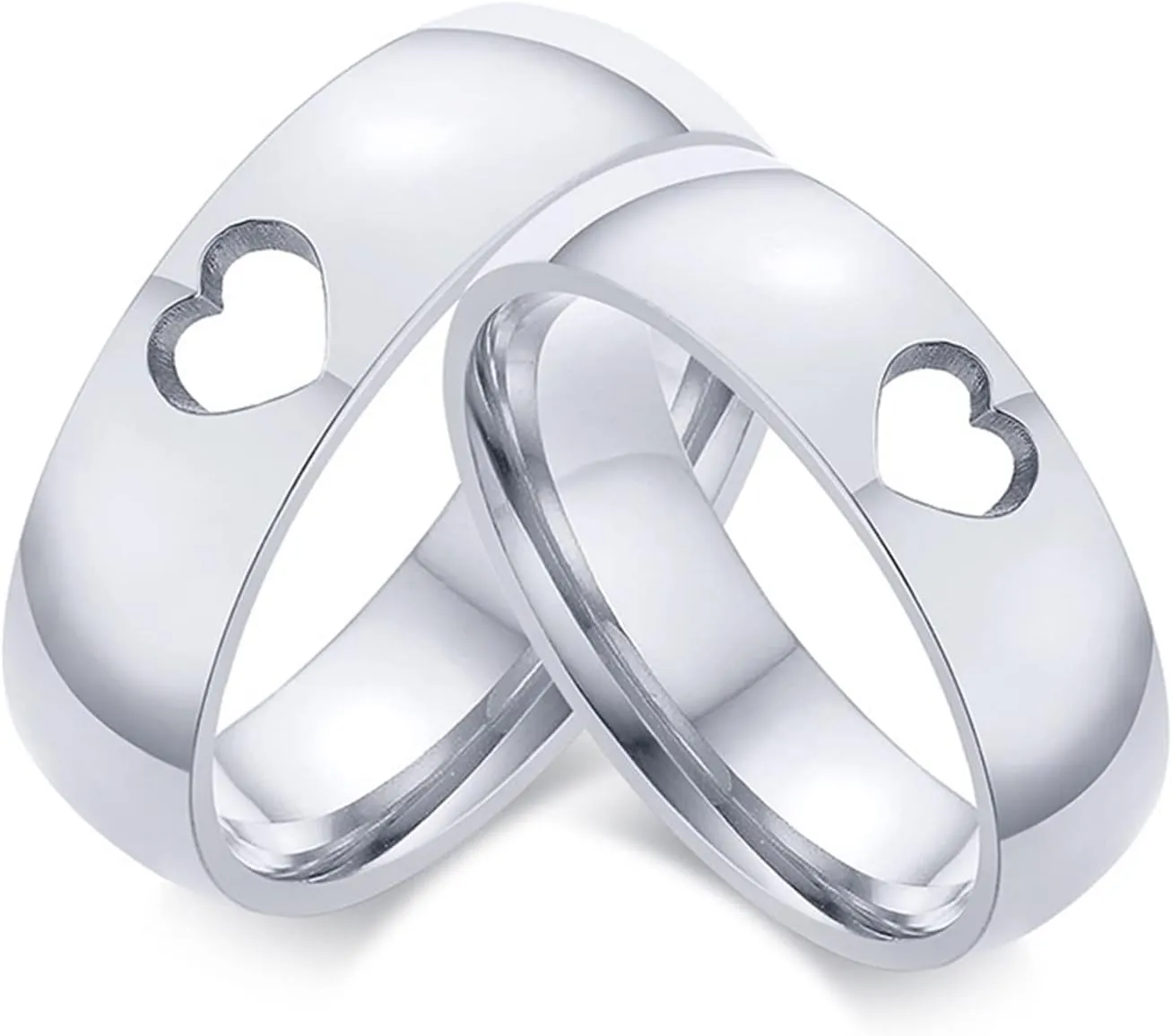 Anniversary Band, 6MM Stainless Steel Couple Ring Silver Hollow Heart Polished Jewelry Wedding Rings