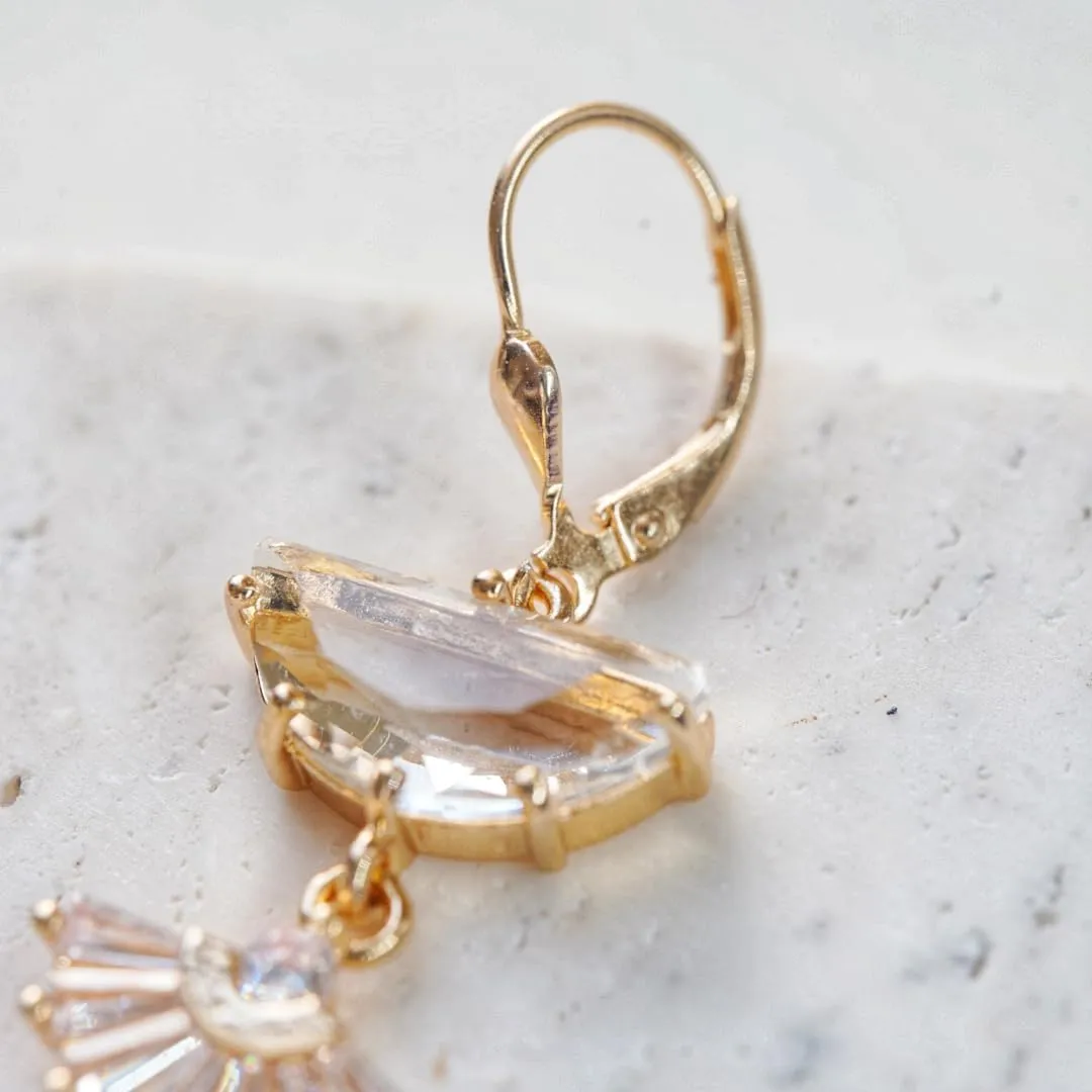 Art Deco Leverback Dangle Drop Earrings - 14k Gold 1920s Classic Elegant Vintage Flapper Gatsby Pearl Chandelier Design for Bridal,Wedding,Prom,Formal Wear