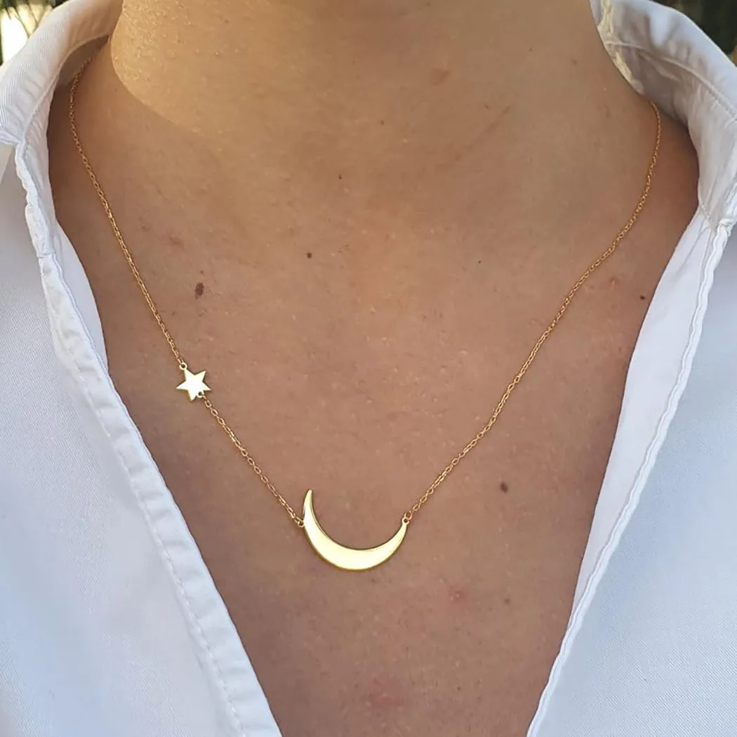 ASCOMY Dainty Gold Pendant Necklace 14k Gold Plated Delicate Tiny Love Heart Star CZ Leaf Pendant Necklace Simple Necklaces Everyday Jewelry for Women