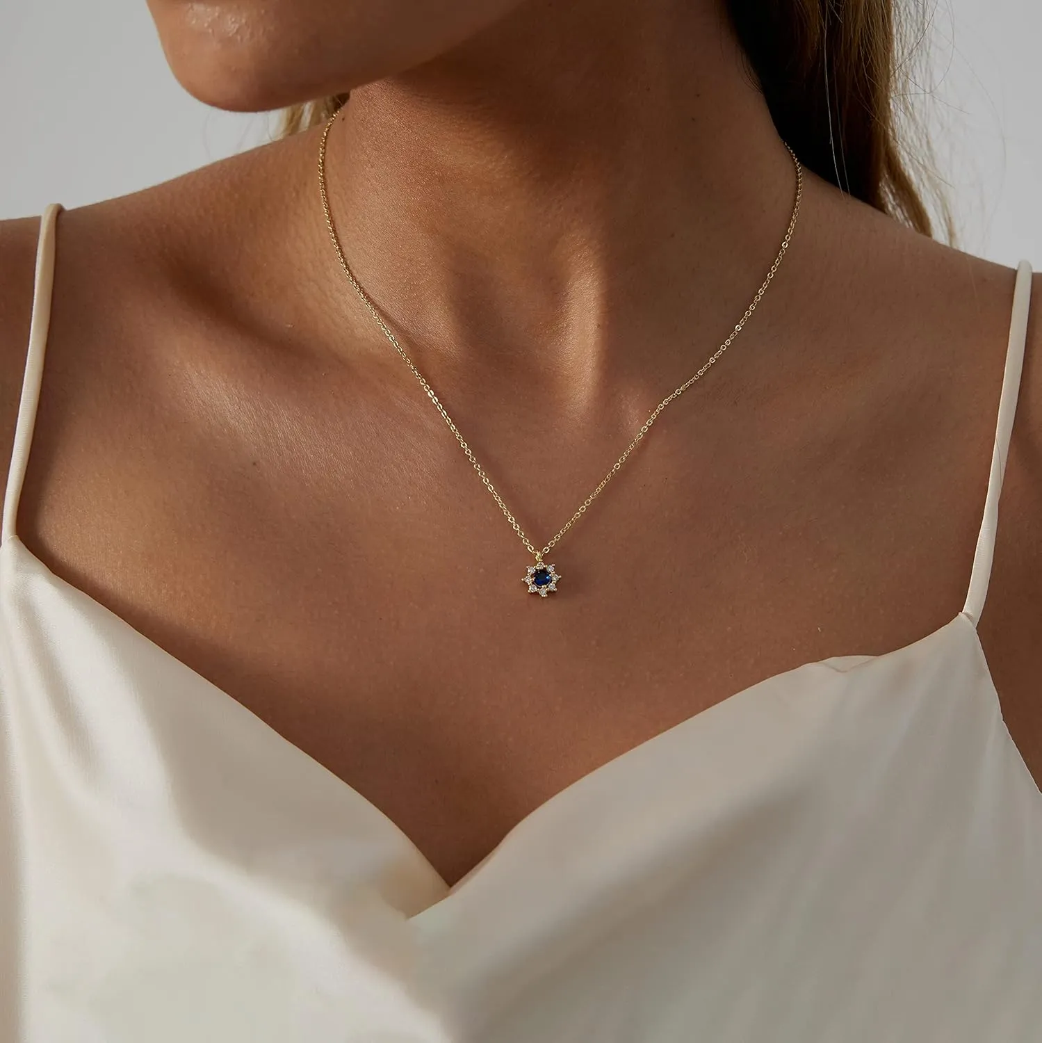 ASCOMY Dainty Gold Pendant Necklace 14k Gold Plated Delicate Tiny Love Heart Star CZ Leaf Pendant Necklace Simple Necklaces Everyday Jewelry for Women