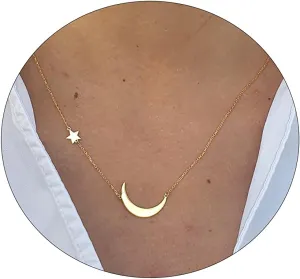 ASCOMY Dainty Gold Pendant Necklace 14k Gold Plated Delicate Tiny Love Heart Star CZ Leaf Pendant Necklace Simple Necklaces Everyday Jewelry for Women