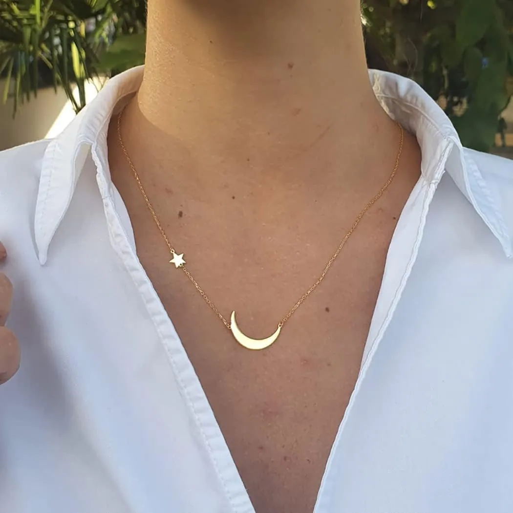 ASCOMY Dainty Gold Pendant Necklace 14k Gold Plated Delicate Tiny Love Heart Star CZ Leaf Pendant Necklace Simple Necklaces Everyday Jewelry for Women