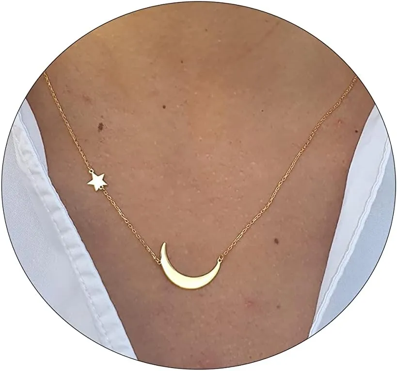 ASCOMY Dainty Gold Pendant Necklace 14k Gold Plated Delicate Tiny Love Heart Star CZ Leaf Pendant Necklace Simple Necklaces Everyday Jewelry for Women