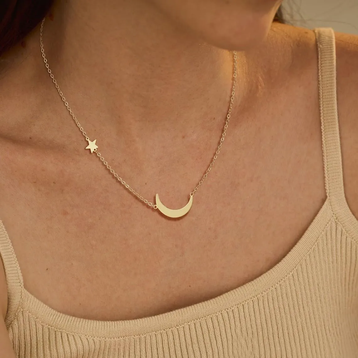 ASCOMY Dainty Gold Pendant Necklace 14k Gold Plated Delicate Tiny Love Heart Star CZ Leaf Pendant Necklace Simple Necklaces Everyday Jewelry for Women