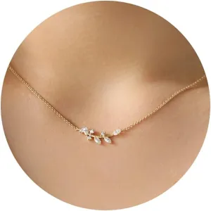 ASCOMY Dainty Gold Pendant Necklace 14k Gold Plated Delicate Tiny Love Heart Star CZ Leaf Pendant Necklace Simple Necklaces Everyday Jewelry for Women