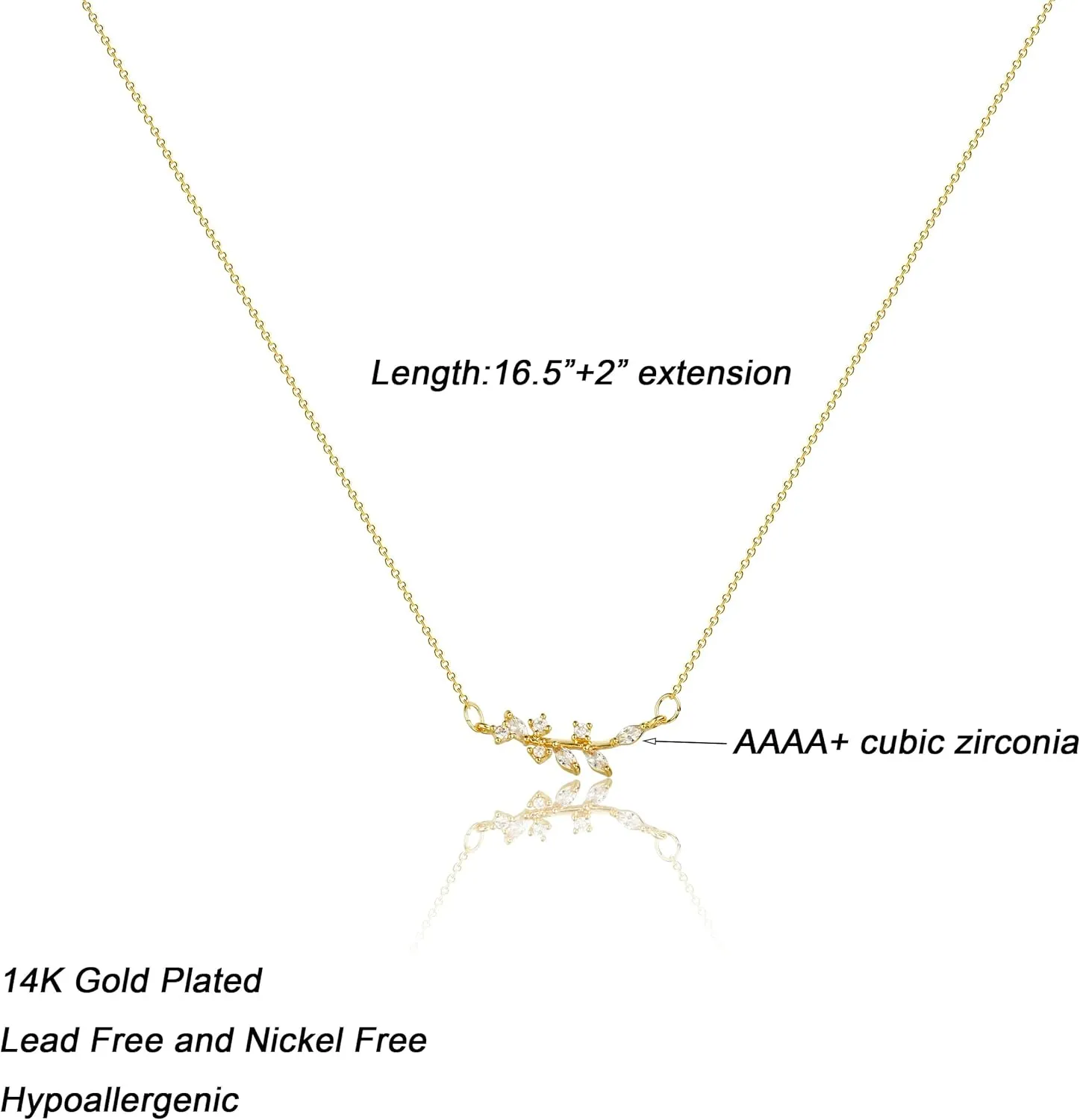 ASCOMY Dainty Gold Pendant Necklace 14k Gold Plated Delicate Tiny Love Heart Star CZ Leaf Pendant Necklace Simple Necklaces Everyday Jewelry for Women