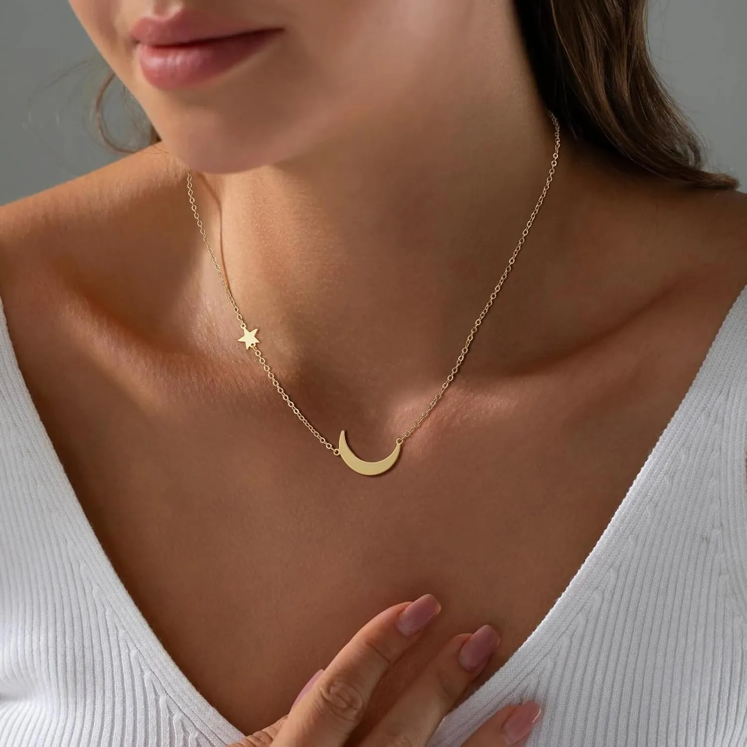 ASCOMY Dainty Gold Pendant Necklace 14k Gold Plated Delicate Tiny Love Heart Star CZ Leaf Pendant Necklace Simple Necklaces Everyday Jewelry for Women
