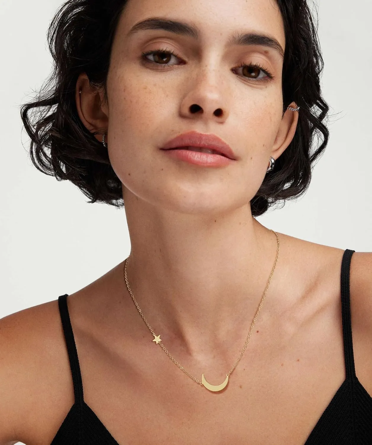 ASCOMY Dainty Gold Pendant Necklace 14k Gold Plated Delicate Tiny Love Heart Star CZ Leaf Pendant Necklace Simple Necklaces Everyday Jewelry for Women
