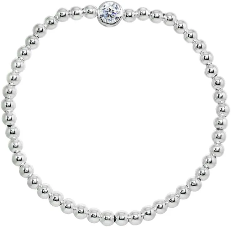 B. BRILLIANT Sterling Silver Polished Beads & Crystal Stretch Stackable Bracelet for Women