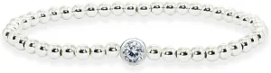 B. BRILLIANT Sterling Silver Polished Beads & Crystal Stretch Stackable Bracelet for Women