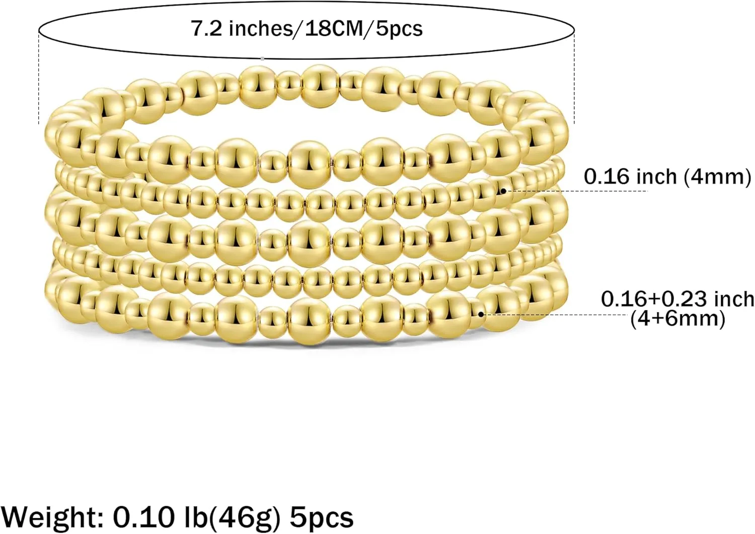 Badu Gold Plate Bead Bracelet for Women 14K Gold Plated Bead Ball Bracelet Stretchable Elastic Hypoallergenic Bohemian Stackable Bracelet