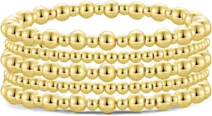 Badu Gold Plate Bead Bracelet for Women 14K Gold Plated Bead Ball Bracelet Stretchable Elastic Hypoallergenic Bohemian Stackable Bracelet