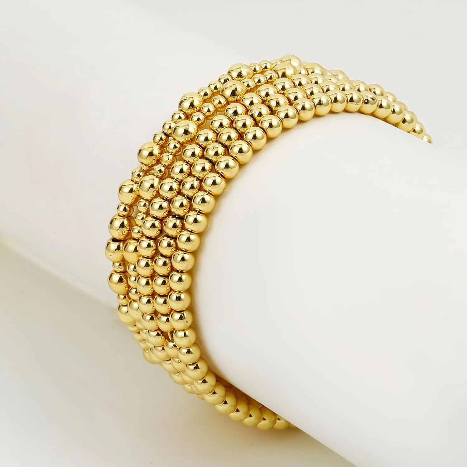 Badu Gold Plate Bead Bracelet for Women 14K Gold Plated Bead Ball Bracelet Stretchable Elastic Hypoallergenic Bohemian Stackable Bracelet