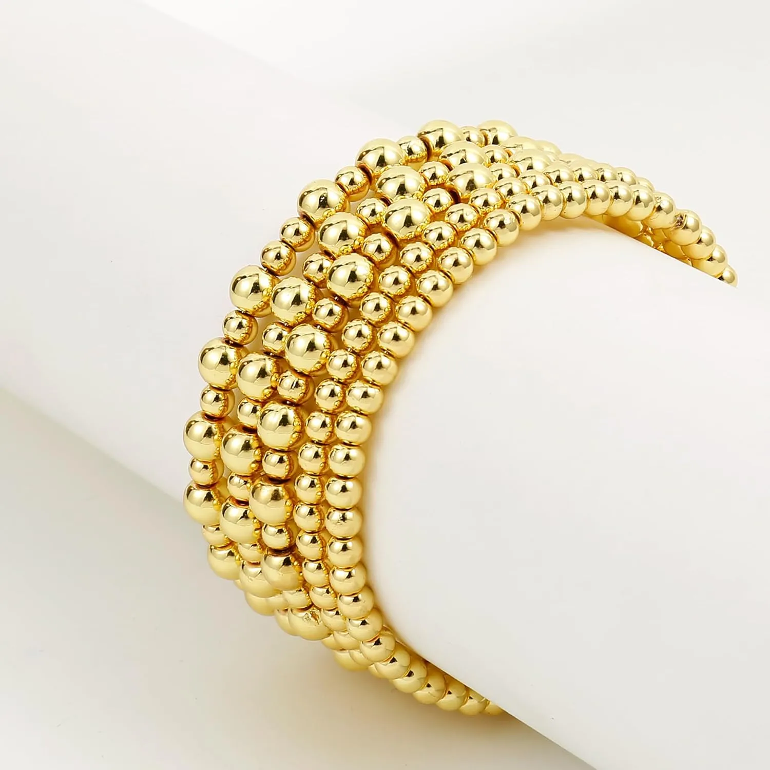 Badu Gold Plate Bead Bracelet for Women 14K Gold Plated Bead Ball Bracelet Stretchable Elastic Hypoallergenic Bohemian Stackable Bracelet
