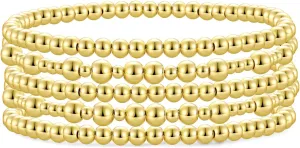 Badu Gold Plate Bead Bracelet for Women 14K Gold Plated Bead Ball Bracelet Stretchable Elastic Hypoallergenic Bohemian Stackable Bracelet