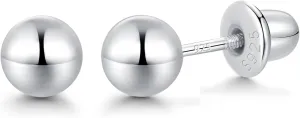 Ball Screw Back Earrings for Women 925 Sterling Silver Hypoallergenic Available in 3mm-5mm Classic Round Ball Studs