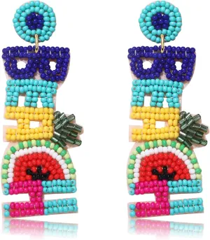 Beaded Earrings for Women, Summer Dangle Earrings Statement Pineapple Watermelon Earrings Summer Beach Vibes Accessory Bohemia Vacation Jewelry Gifts