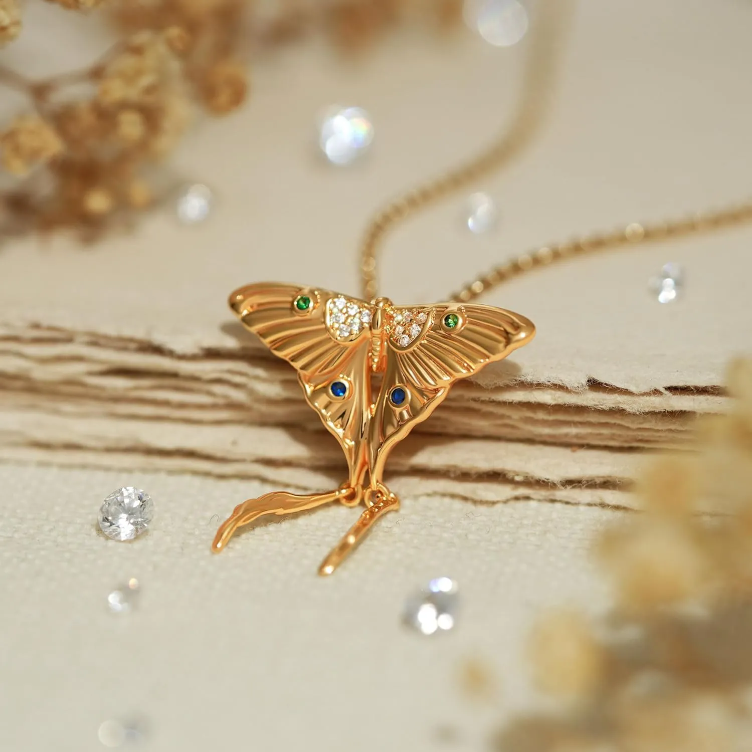 BENEIGE Gold Butterfly Necklace For Women 14K Gold Plated Cubic Zirconia Charm Necklaces Pendant Jewelry Gifts