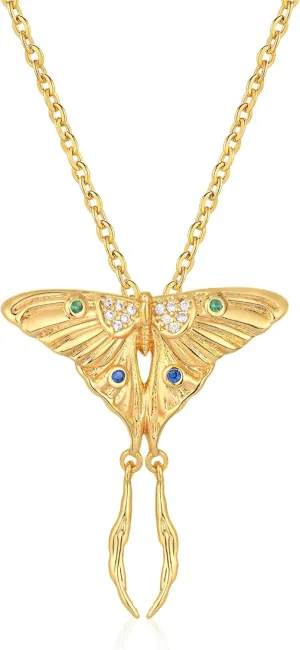 BENEIGE Gold Butterfly Necklace For Women 14K Gold Plated Cubic Zirconia Charm Necklaces Pendant Jewelry Gifts