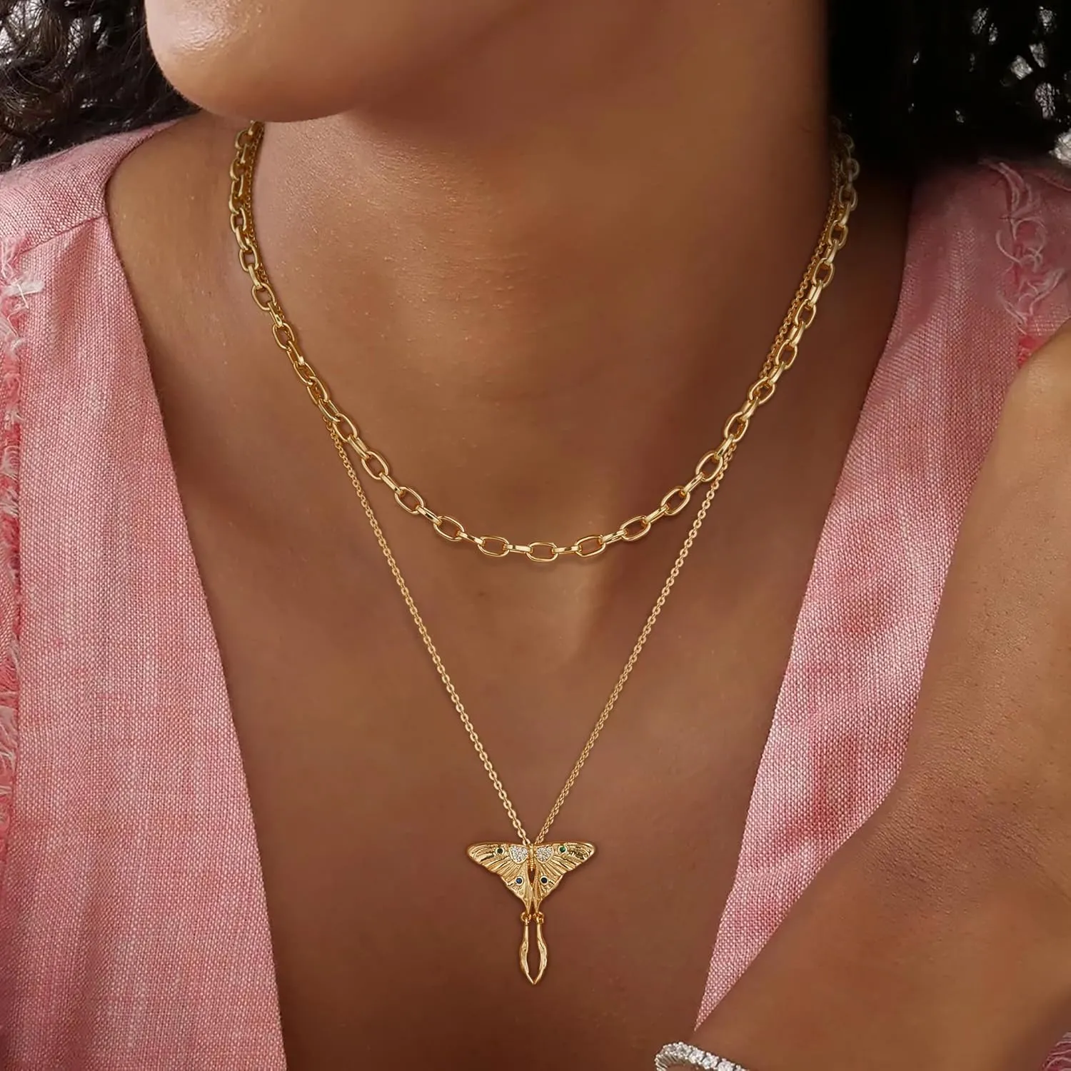 BENEIGE Gold Butterfly Necklace For Women 14K Gold Plated Cubic Zirconia Charm Necklaces Pendant Jewelry Gifts