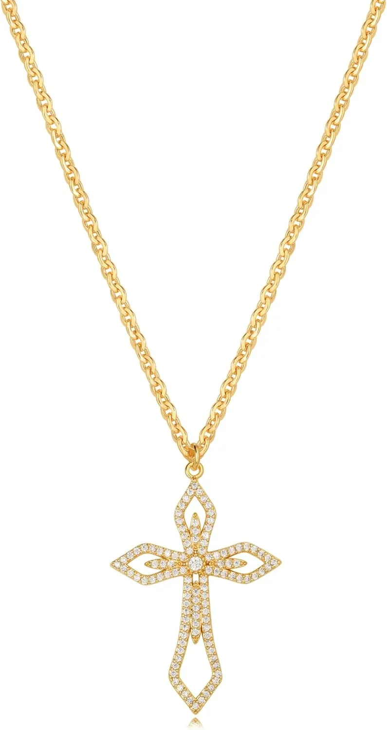 BENEIGE Gold Cross Necklace 14K Gold Plated Dainty Simple Cubic Zircon Chain Celtic Cross Pendant Necklace Jewelry for Women Men