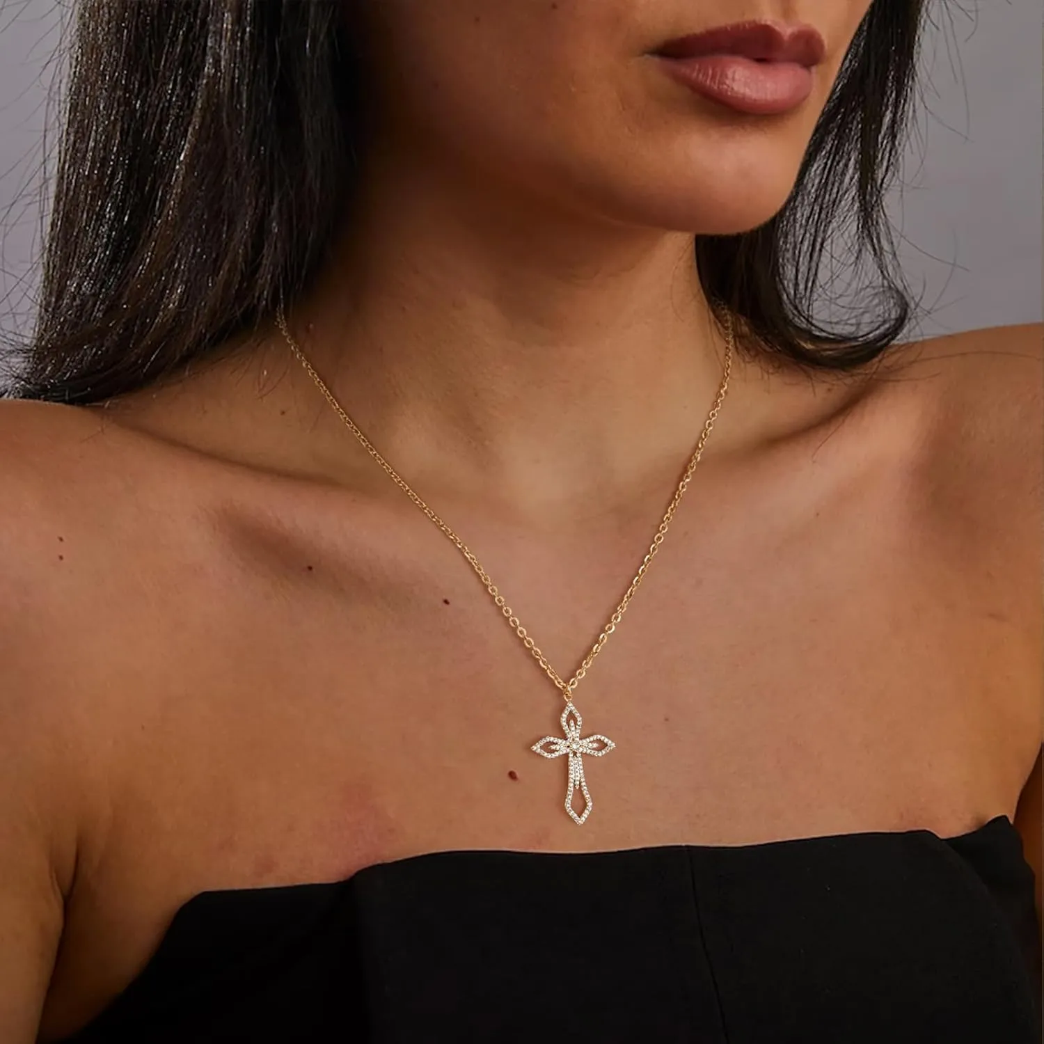 BENEIGE Gold Cross Necklace 14K Gold Plated Dainty Simple Cubic Zircon Chain Celtic Cross Pendant Necklace Jewelry for Women Men