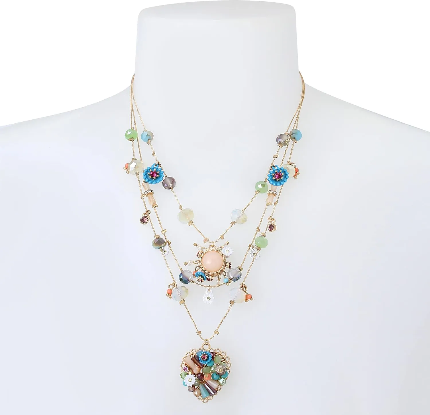 Betsey Johnson Womens Butterfly Charms Layered Necklace