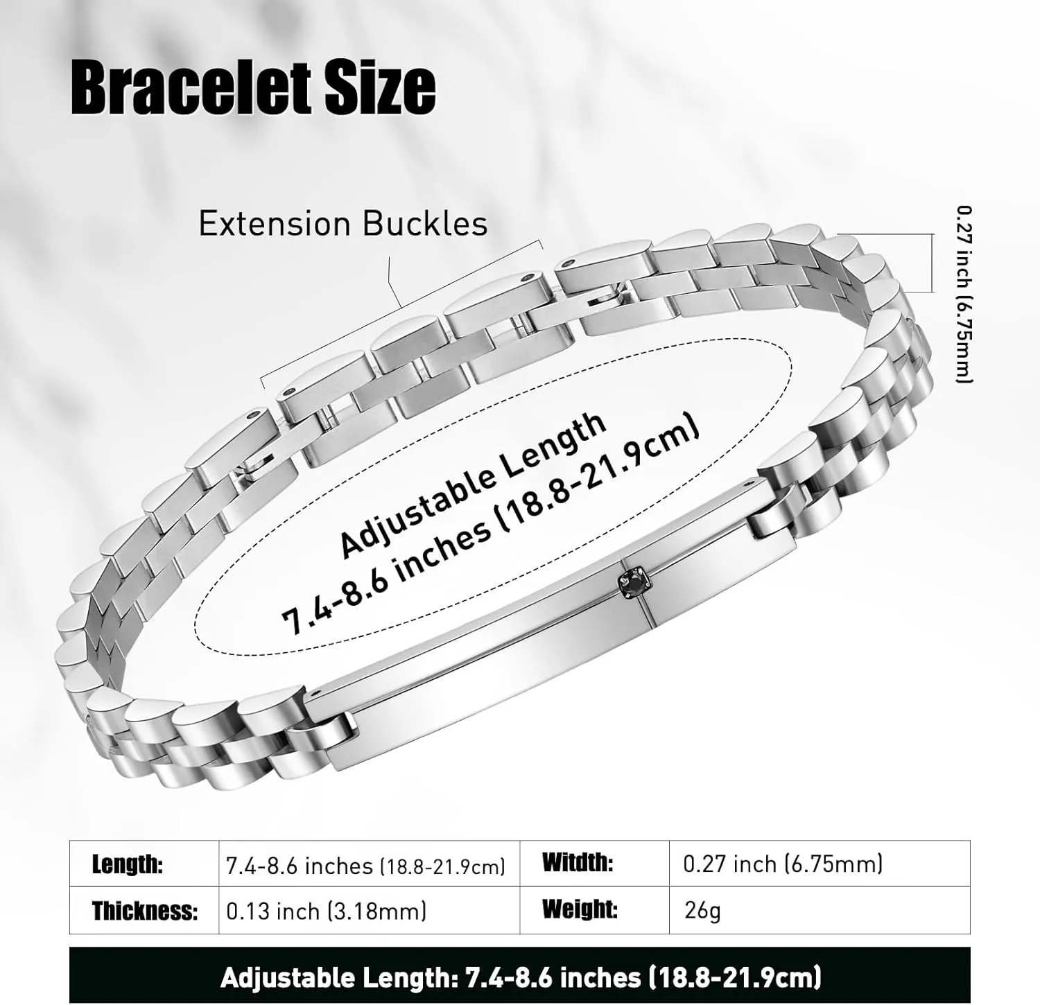 Black Bracelets for Men, Link Chain Stainless Steel Bracelet for Men, Charm Jewelry for Birthday Annivesary Fathers Day Valentines, Dad Husband Boyfriend,Casual Trendy Cool Adjustable