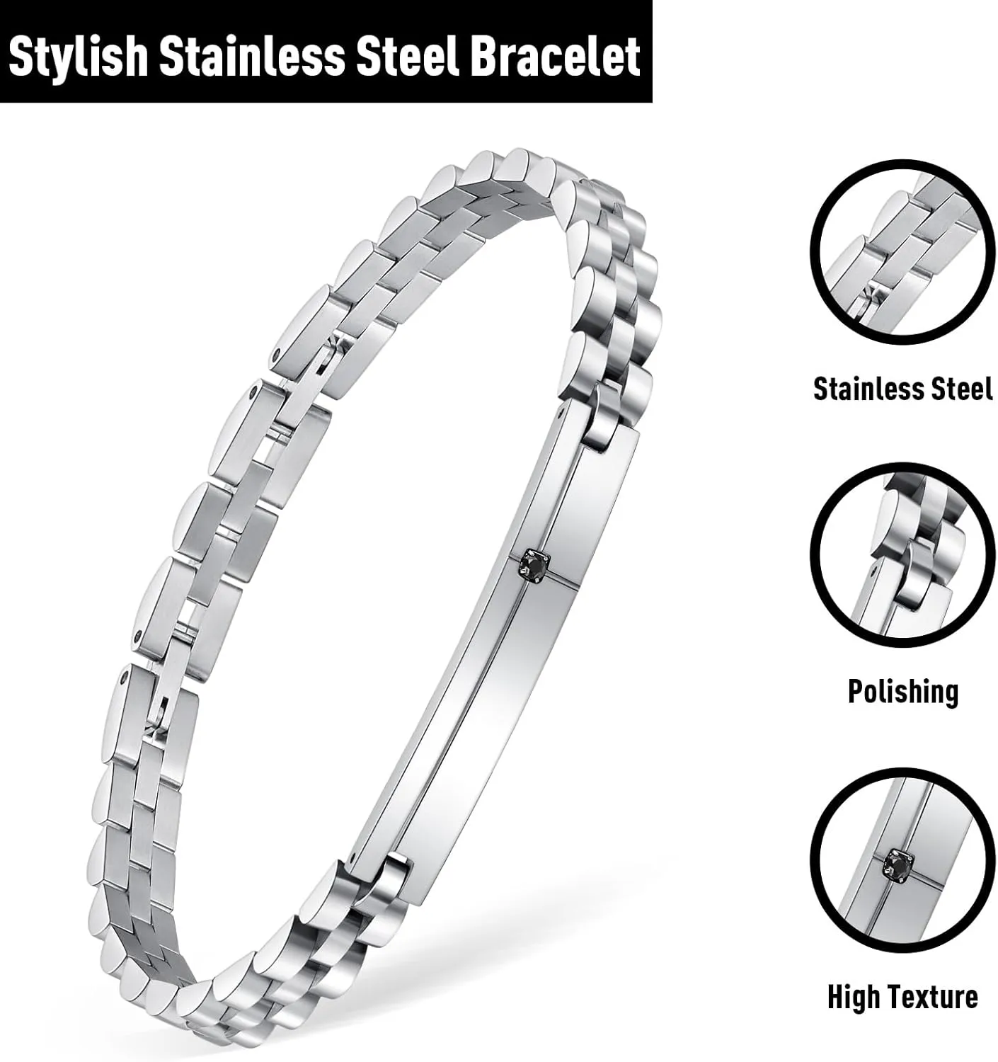 Black Bracelets for Men, Link Chain Stainless Steel Bracelet for Men, Charm Jewelry for Birthday Annivesary Fathers Day Valentines, Dad Husband Boyfriend,Casual Trendy Cool Adjustable