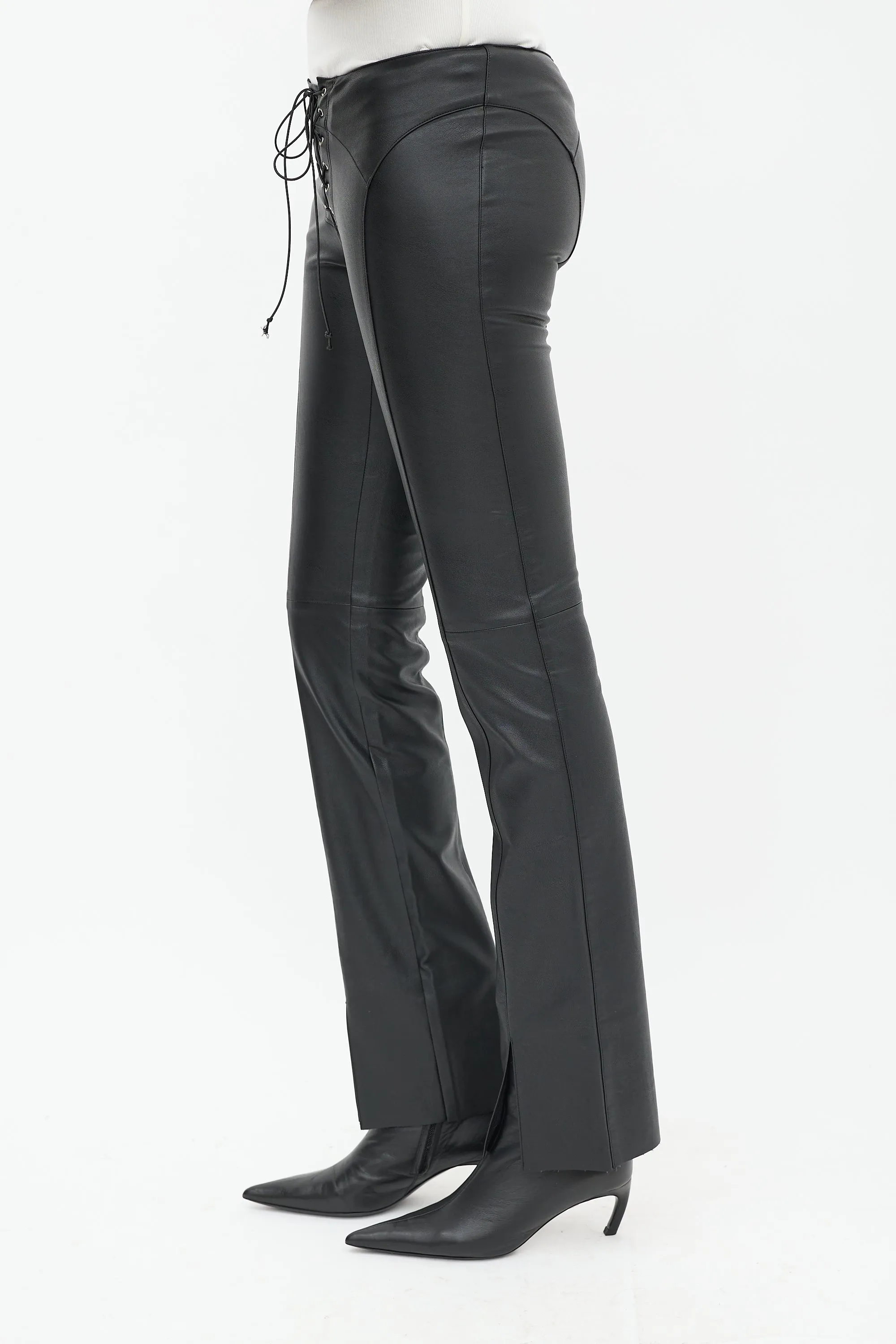 Black Faux Leather Element Lace Up Trouser
