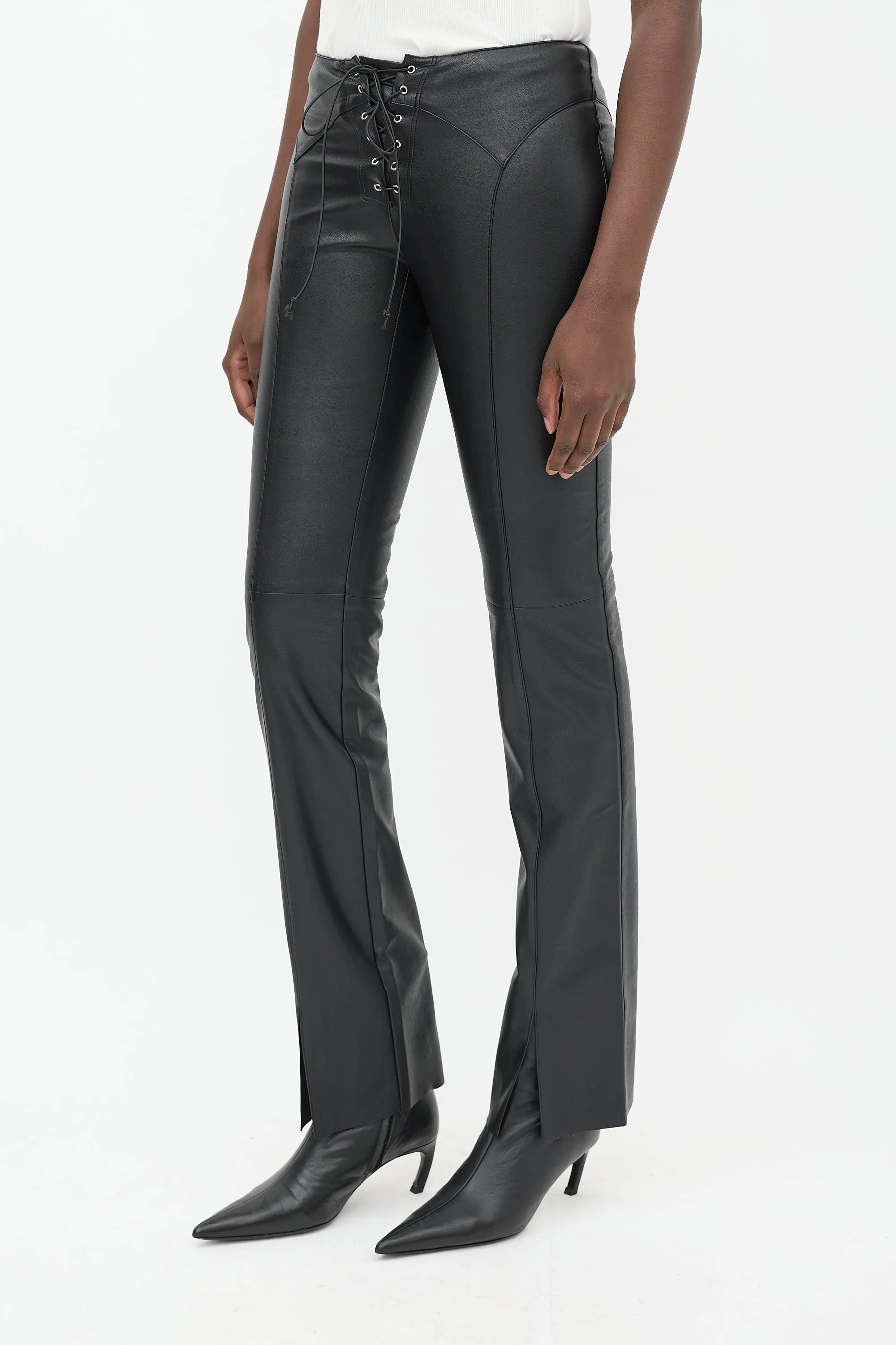 Black Faux Leather Element Lace Up Trouser