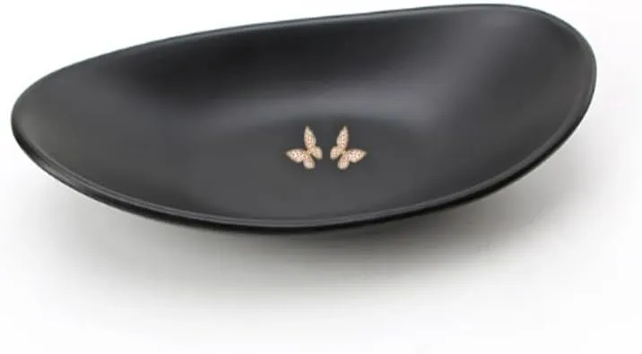 Black Ring Dish Centerpiece Jewelry Tray Key Tray Organizer for entryway, Dresser Decor Key Dish Jewelry Bowl Decorative Dish (Big Oval)