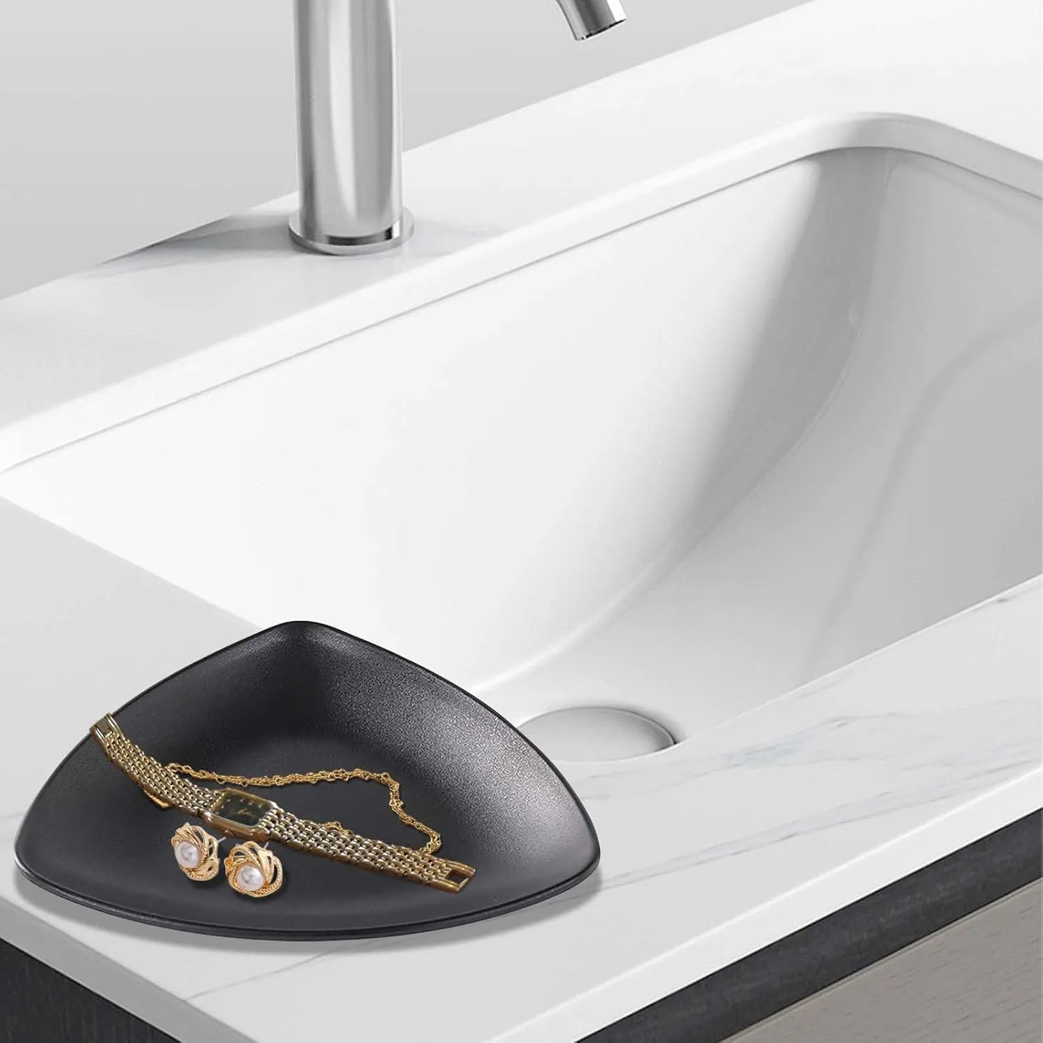 Black ring jewellery tray organiser tray, dresser decor key flat jewellery bowl decorative oval dish
