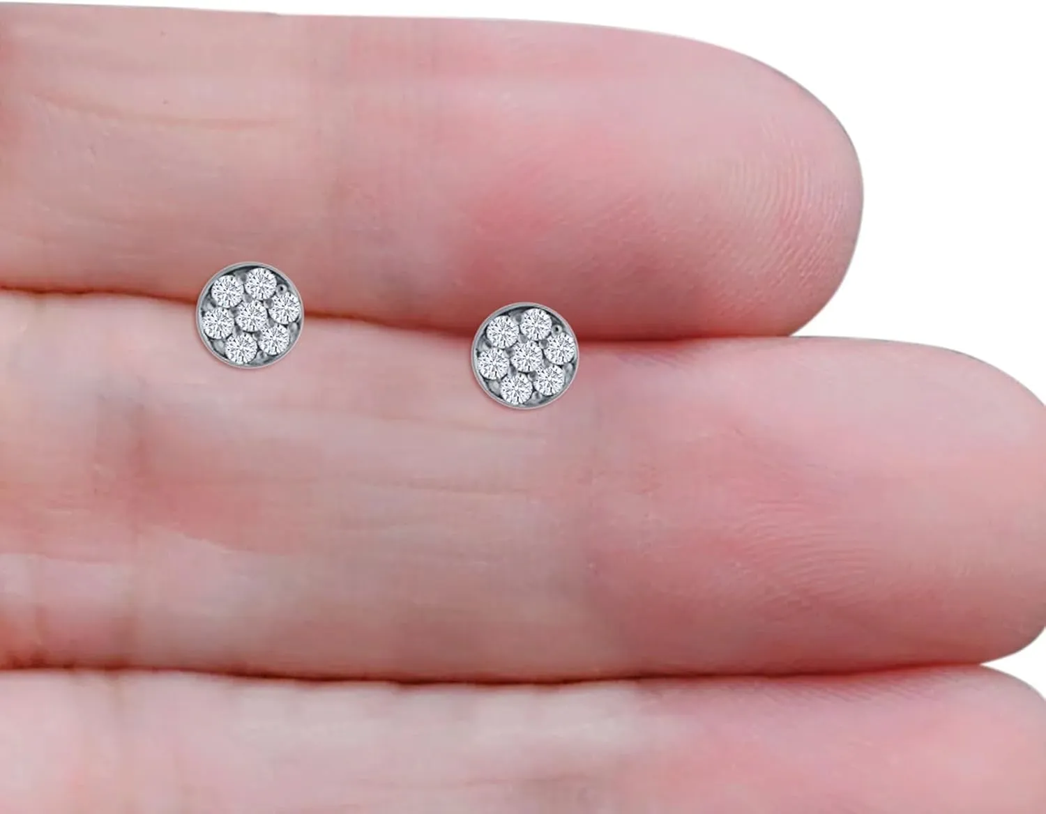 Blue Apple Co. Petite Dainty 6mm Round Stud Earrings Cluster Cubic Zirconia Classic Vintage Style Butterfly Push Back Earring For Office Wear 925 Sterling Silver Birthday Gift For Women
