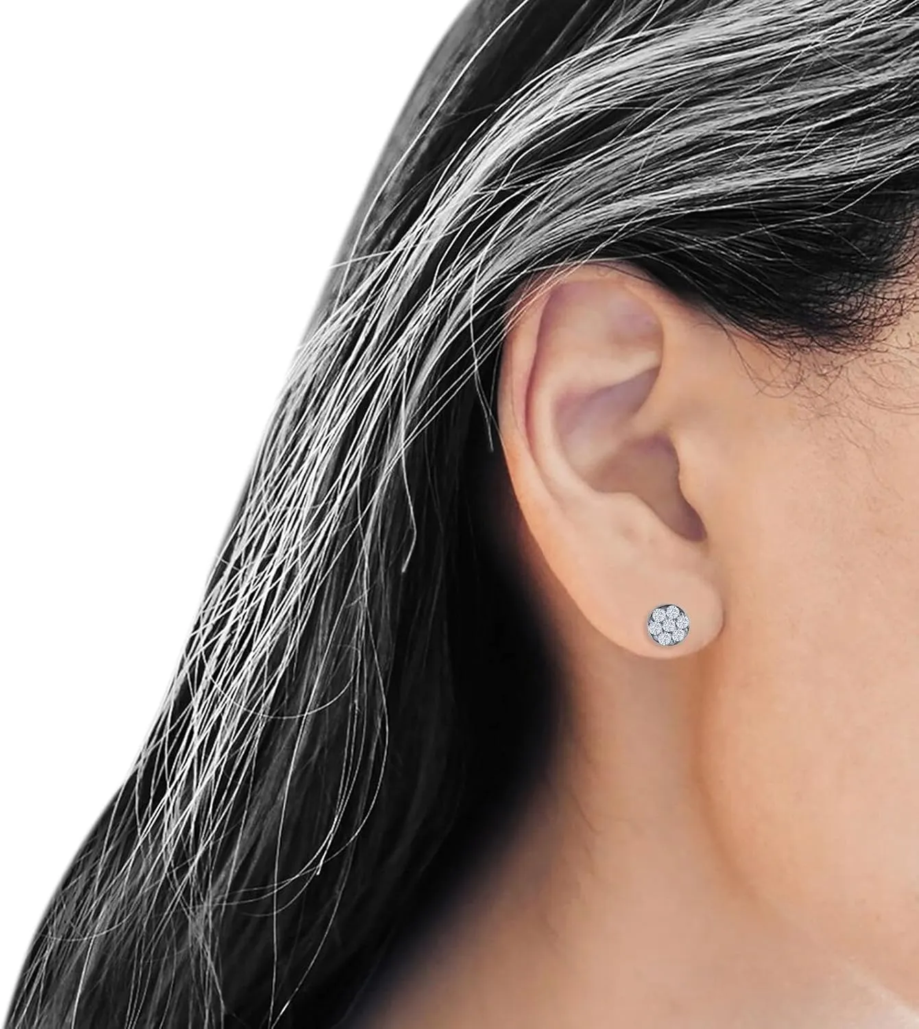 Blue Apple Co. Petite Dainty 6mm Round Stud Earrings Cluster Cubic Zirconia Classic Vintage Style Butterfly Push Back Earring For Office Wear 925 Sterling Silver Birthday Gift For Women