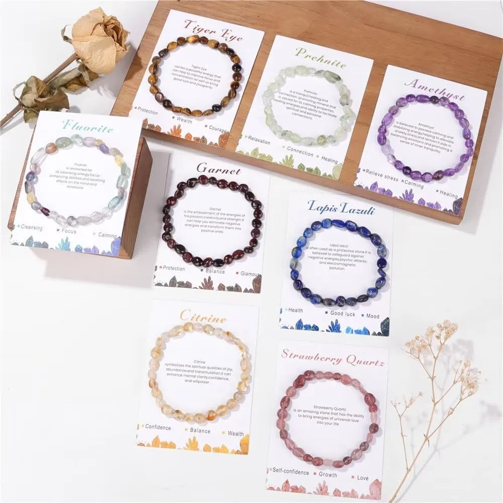 Blue Drop Natural Stone Bracelets For Women Men Irregular Healing Crystal Beaded Bracelets Semi-Precious Gemstone Beaded Bracelet Energy Stone Stretch Bracelet Jewelry Gifts