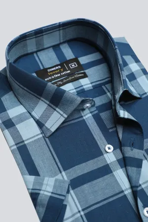 Blue Tartan Plaid Check Formal Shirt (Half Sleeves)