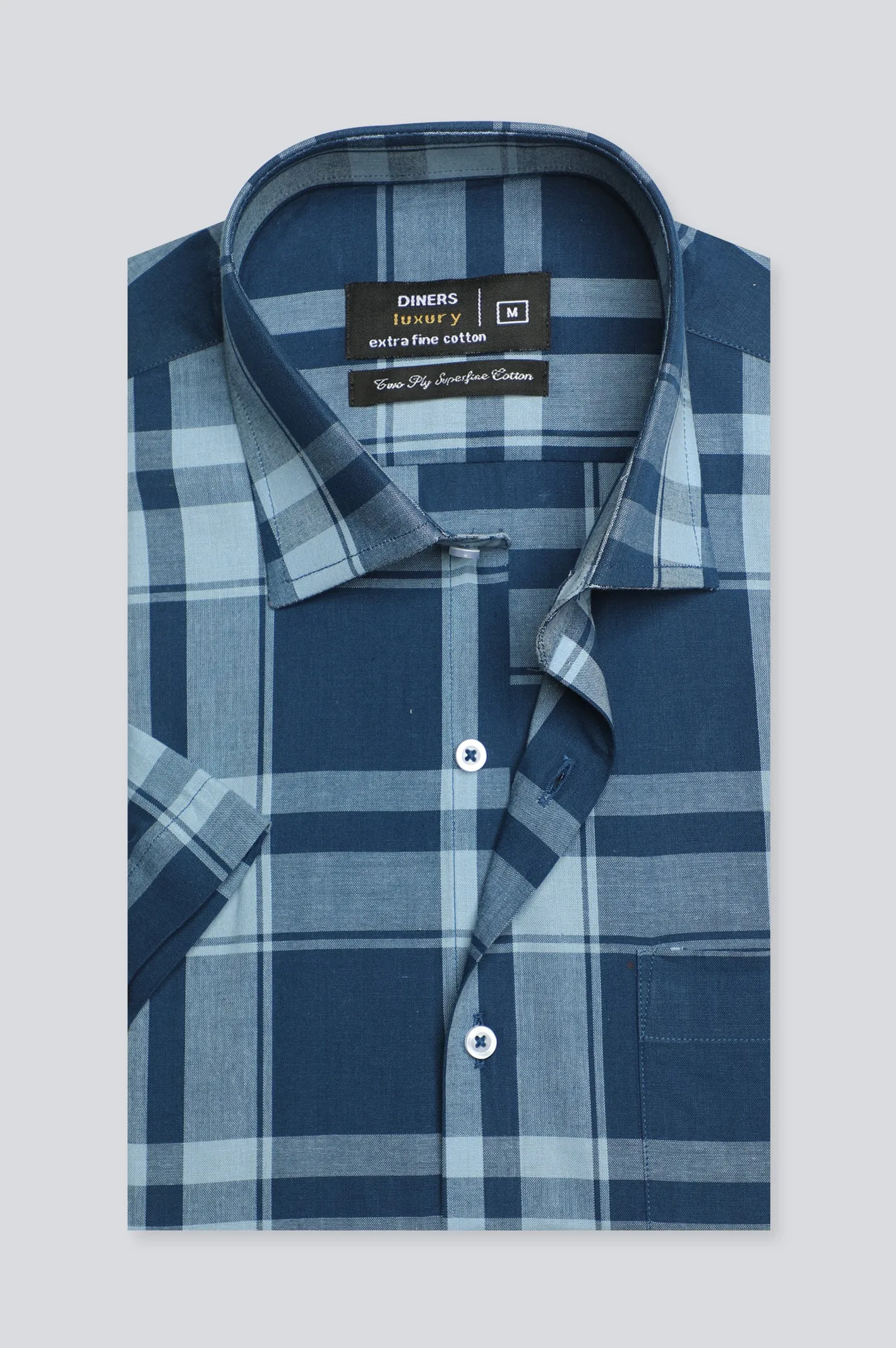 Blue Tartan Plaid Check Formal Shirt (Half Sleeves)