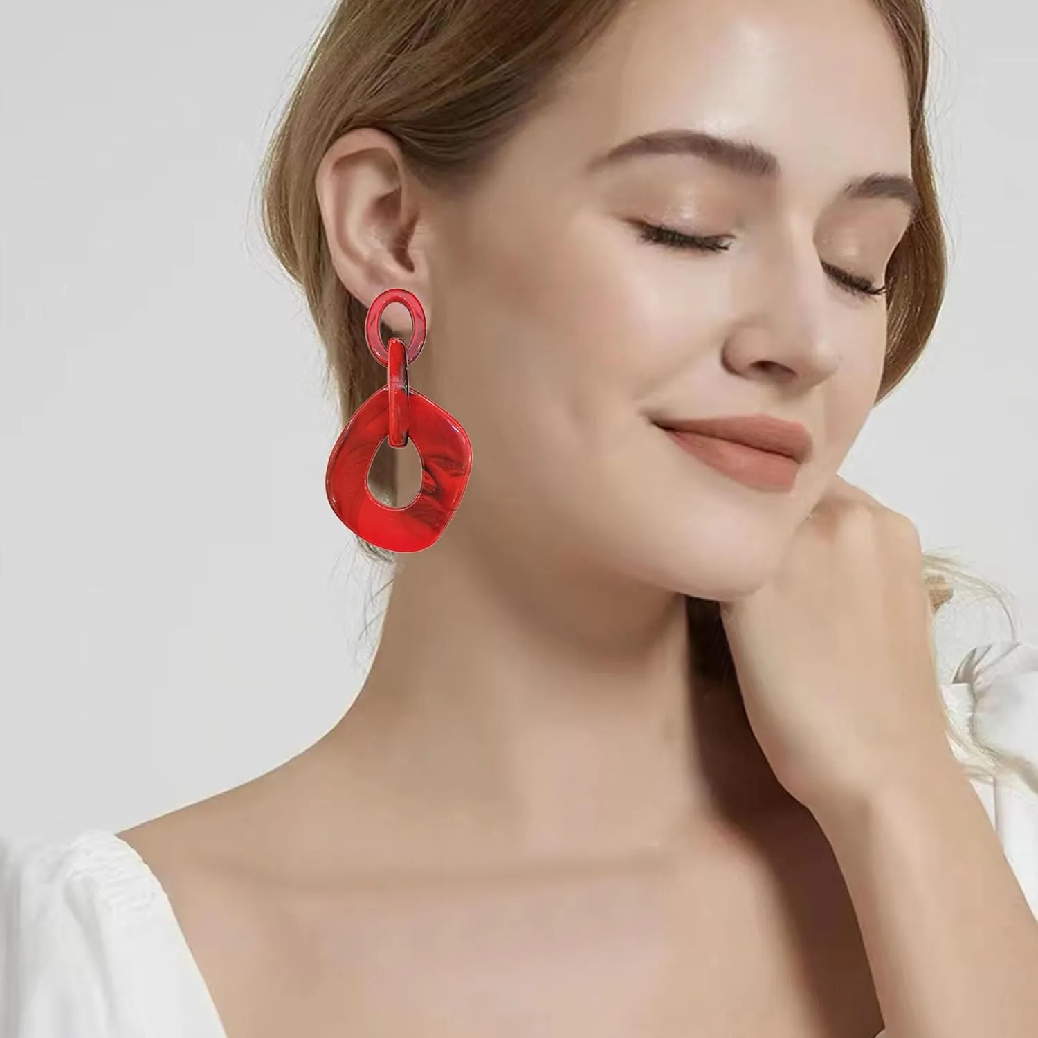Bohemian Vintage Acrylic Resin Geometry Earrings for Women Hollow Round Chain Dangle Drop Stud Earrings Summer Holiday Jewelry